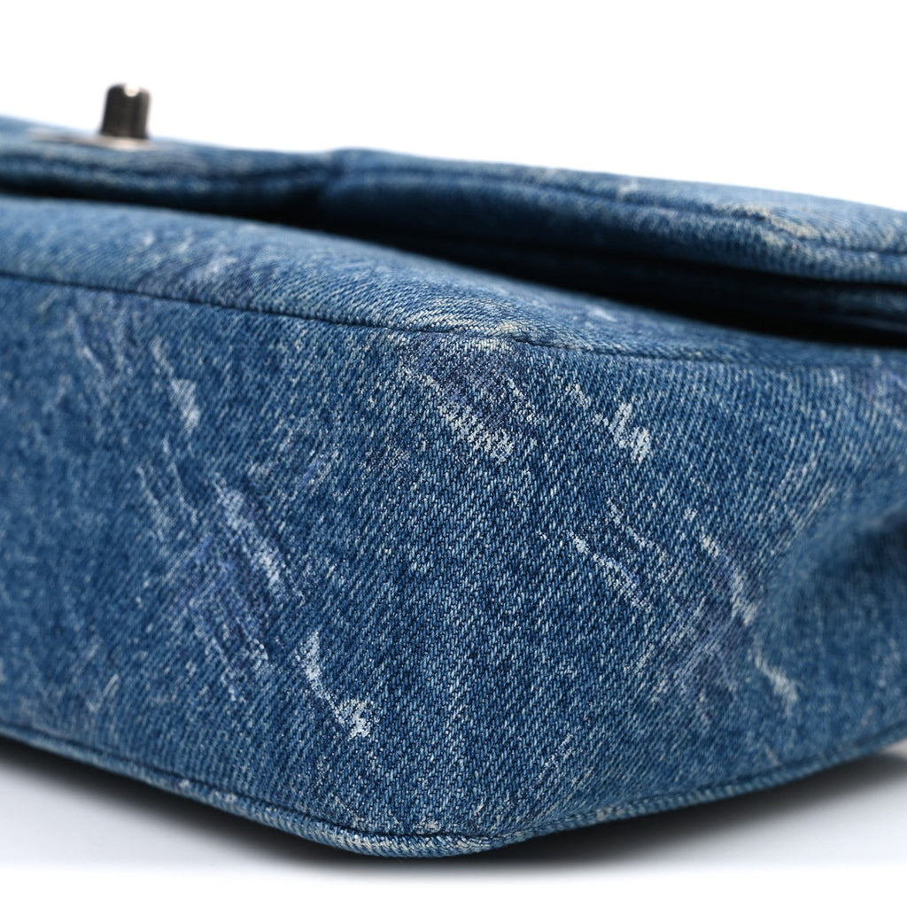Denim Bleached Chain Medium Double Flap Blue At My store