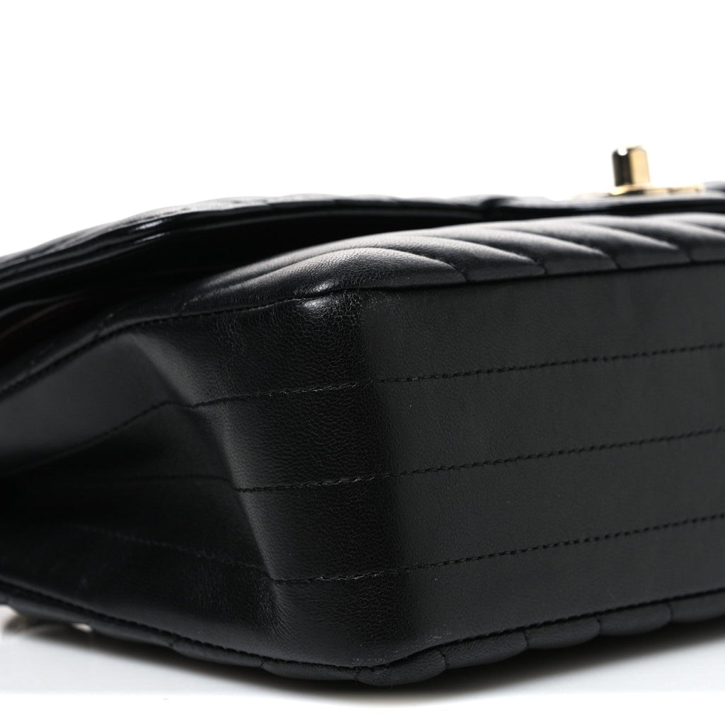 Lambskin Chevron Quilted Medium Double Flap Black At My store