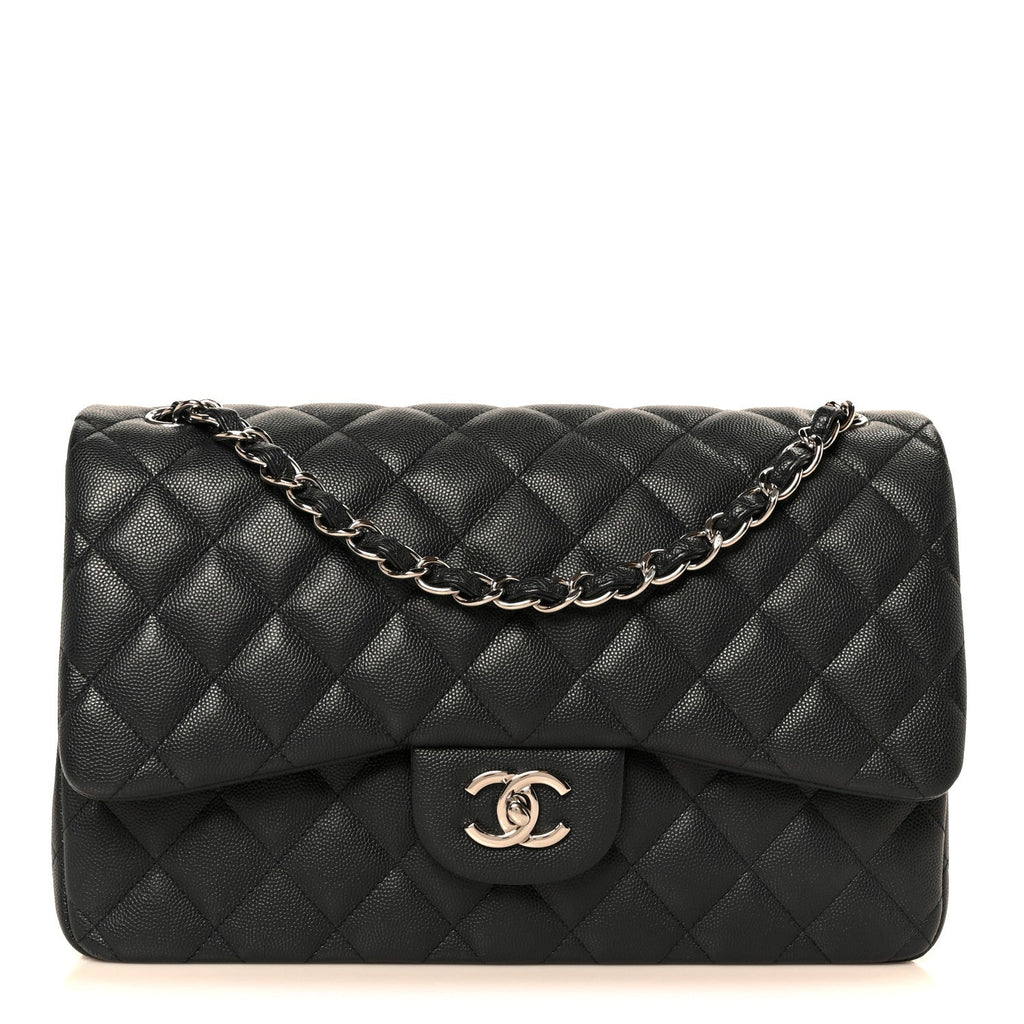 Caviar Quilted Jumbo Double Flap Navy Blue At My store