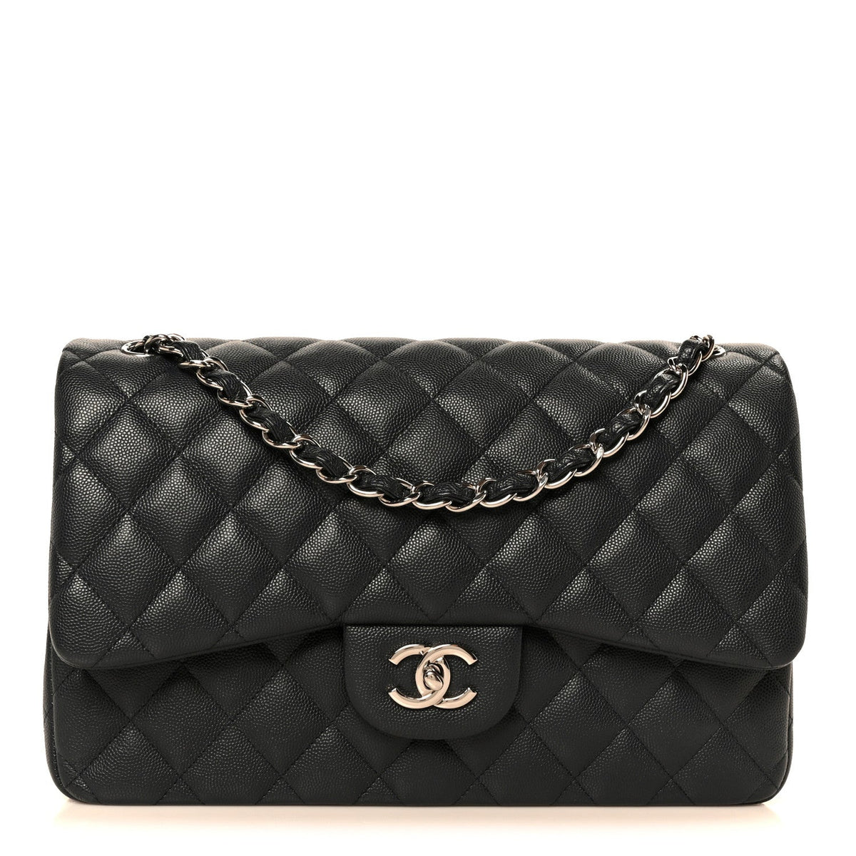 Caviar Quilted Jumbo Double Flap Navy Blue At My store