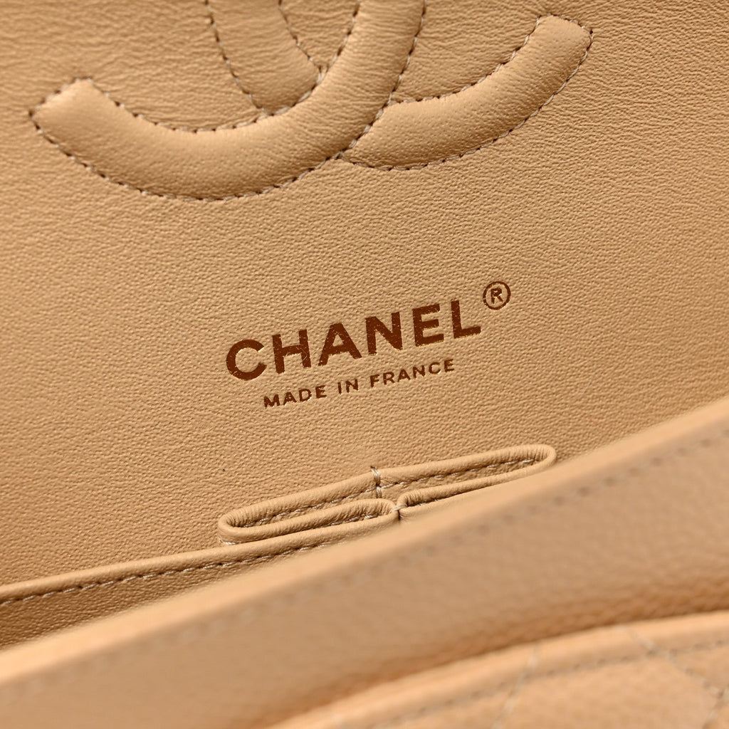 Caviar Quilted Medium Double Flap Beige At My store