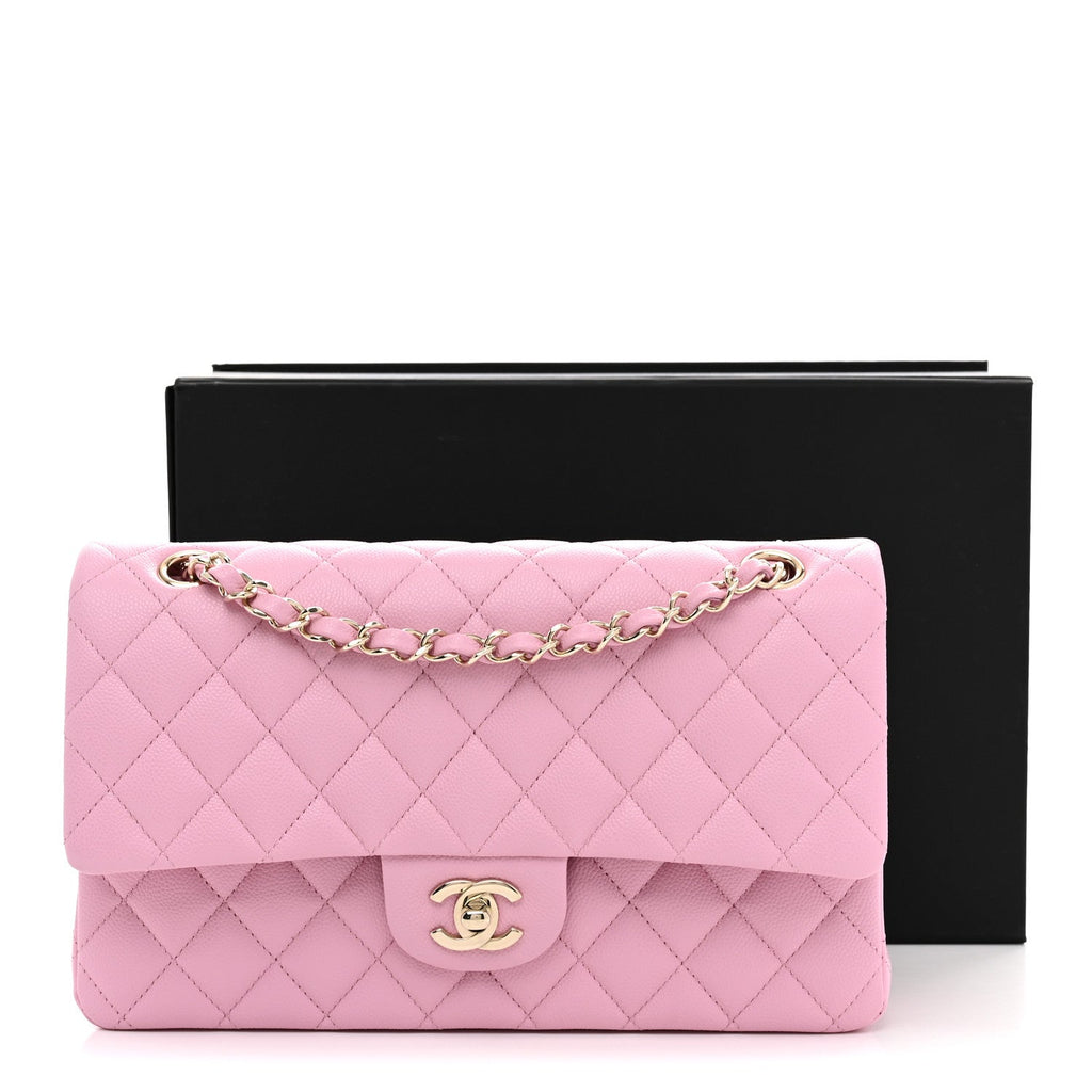 Caviar Quilted Medium Double Flap Light Pink At My store