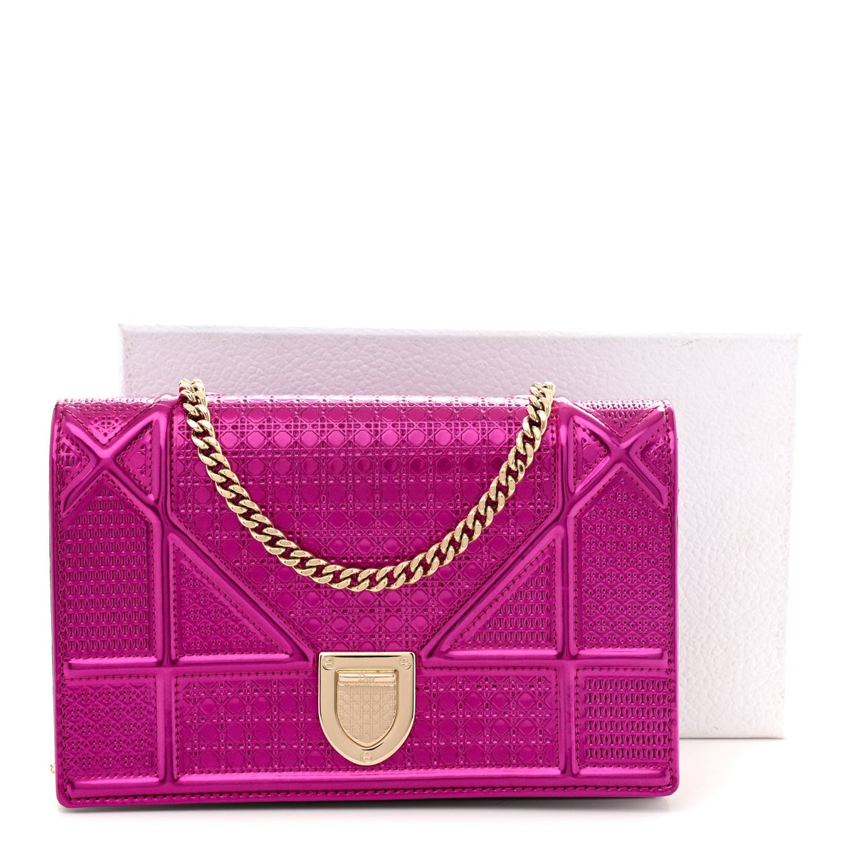 Metallic Patent Micro-Cannage Diorama Wallet on Chain Pouch Pink AT My store