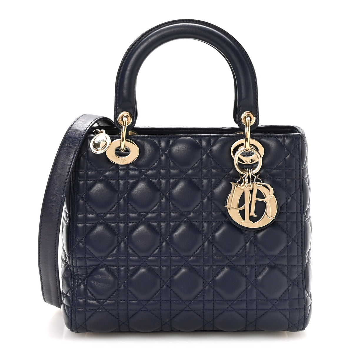 Lambskin Cannage Medium Lady Dior Navy Blue AT My store