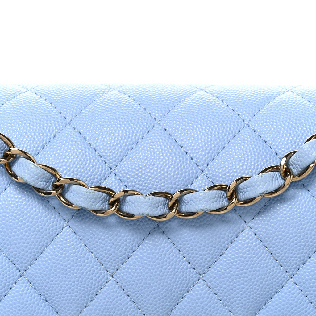 Caviar Quilted Small Double Flap Light Blue At My store