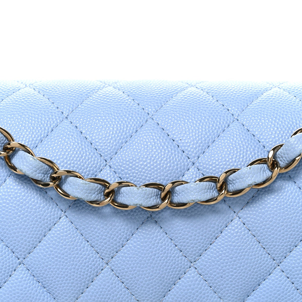 Caviar Quilted Small Double Flap Light Blue At My store