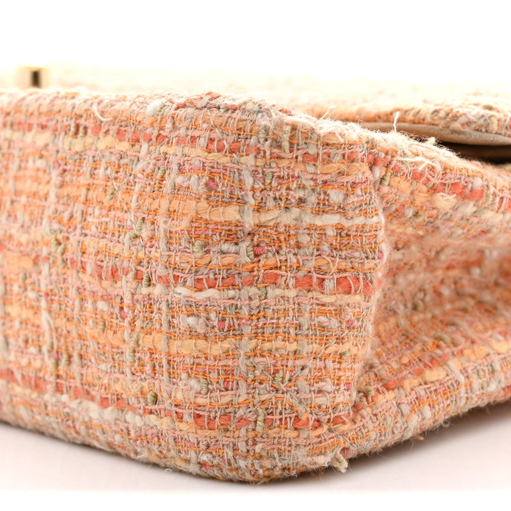 Tweed Quilted Medium Double Flap Orange Beige Multicolor At My store