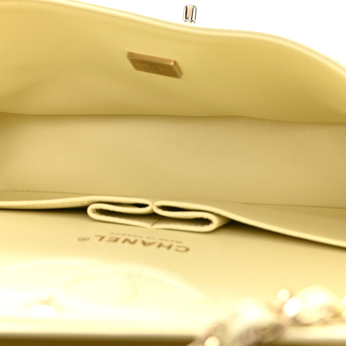 Cloudy Pearly Goatskin Quilted Medium Double Flap Light Yellow At My store
