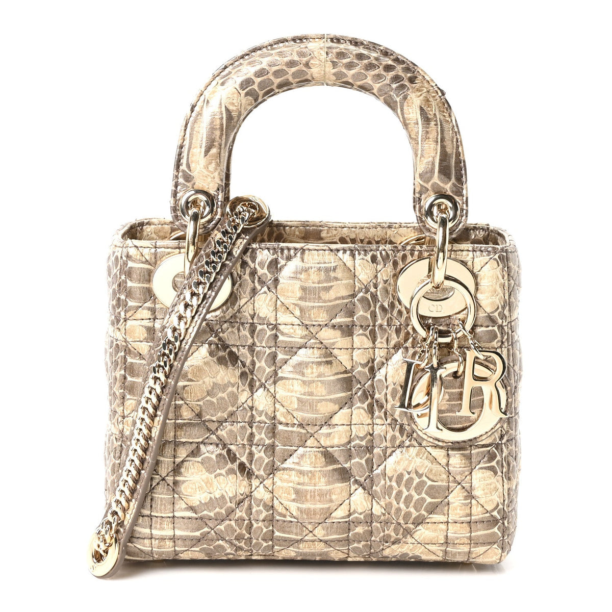 Metallic Snakeskin Cannage Mini Lady Dior Beige AT My store