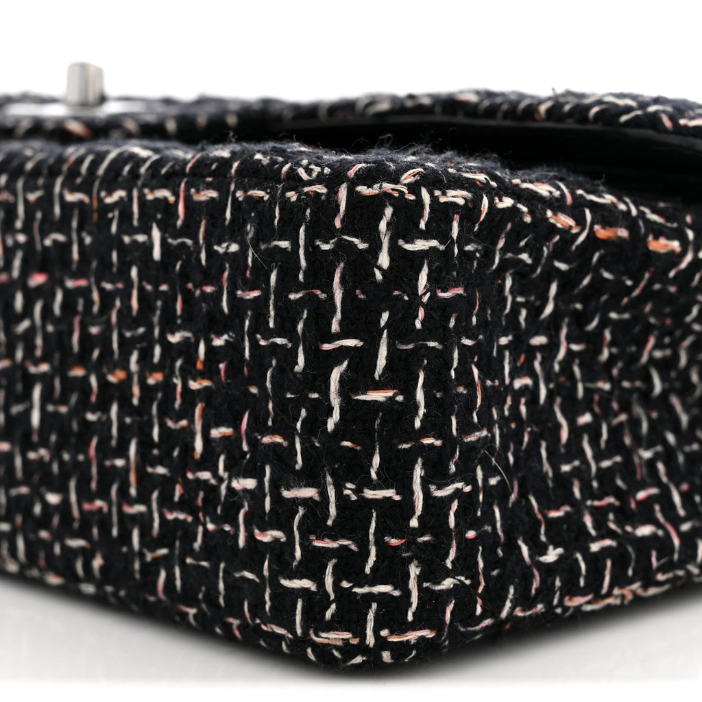 Tweed Quilted Medium Double Flap Black At My store