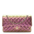 Iridescent Lambskin Quilted Medium Double Flap Purple At My store