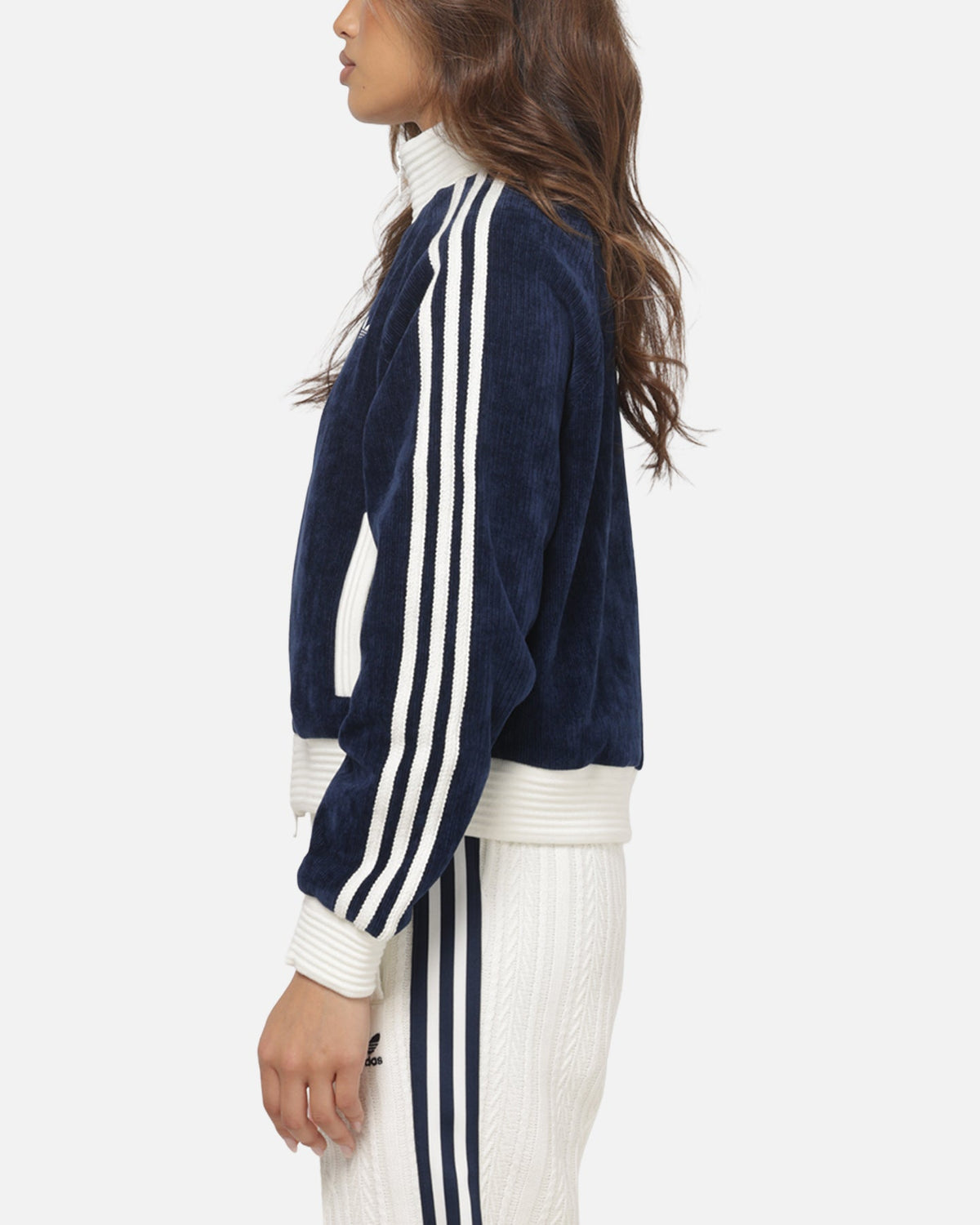 Best-Selling Adidas Women's Velour Knit Track Top Navy/Off White