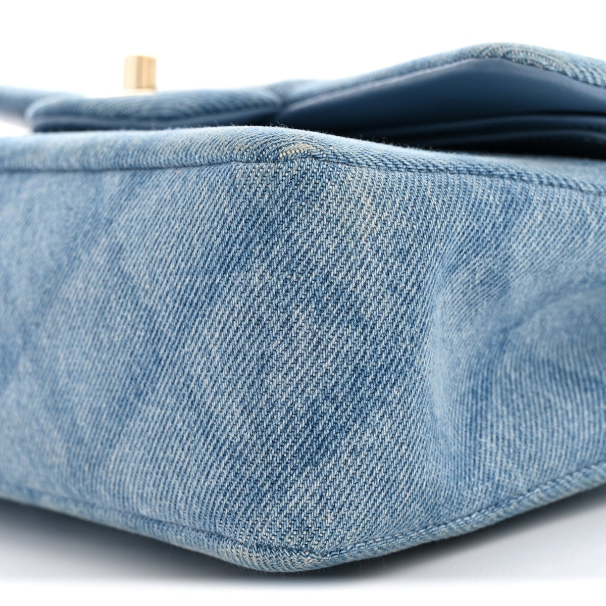 Printed Denim Quilted Small Double Flap Light Blue At My store
