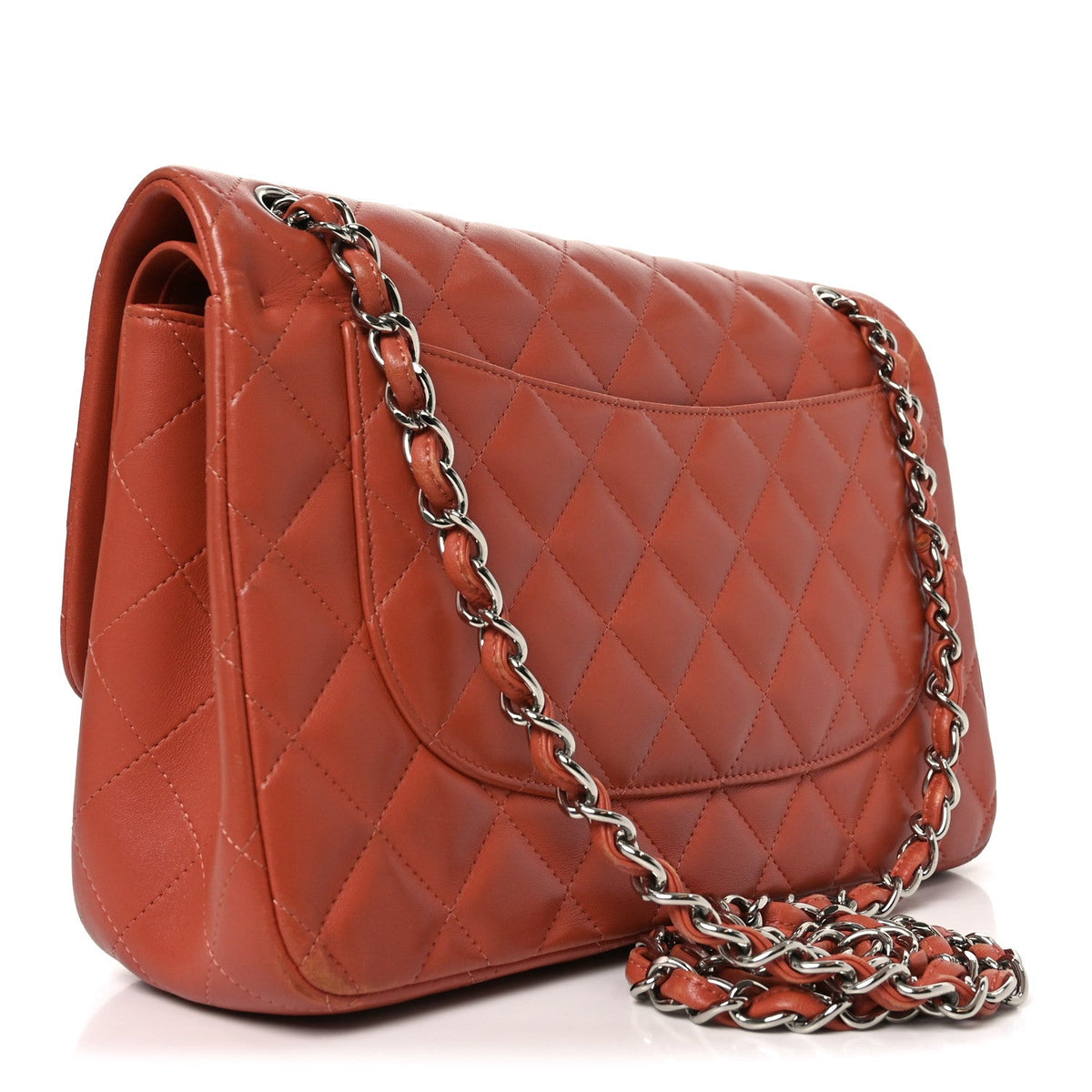 Lambskin Quilted Jumbo Double Flap Orange At My store