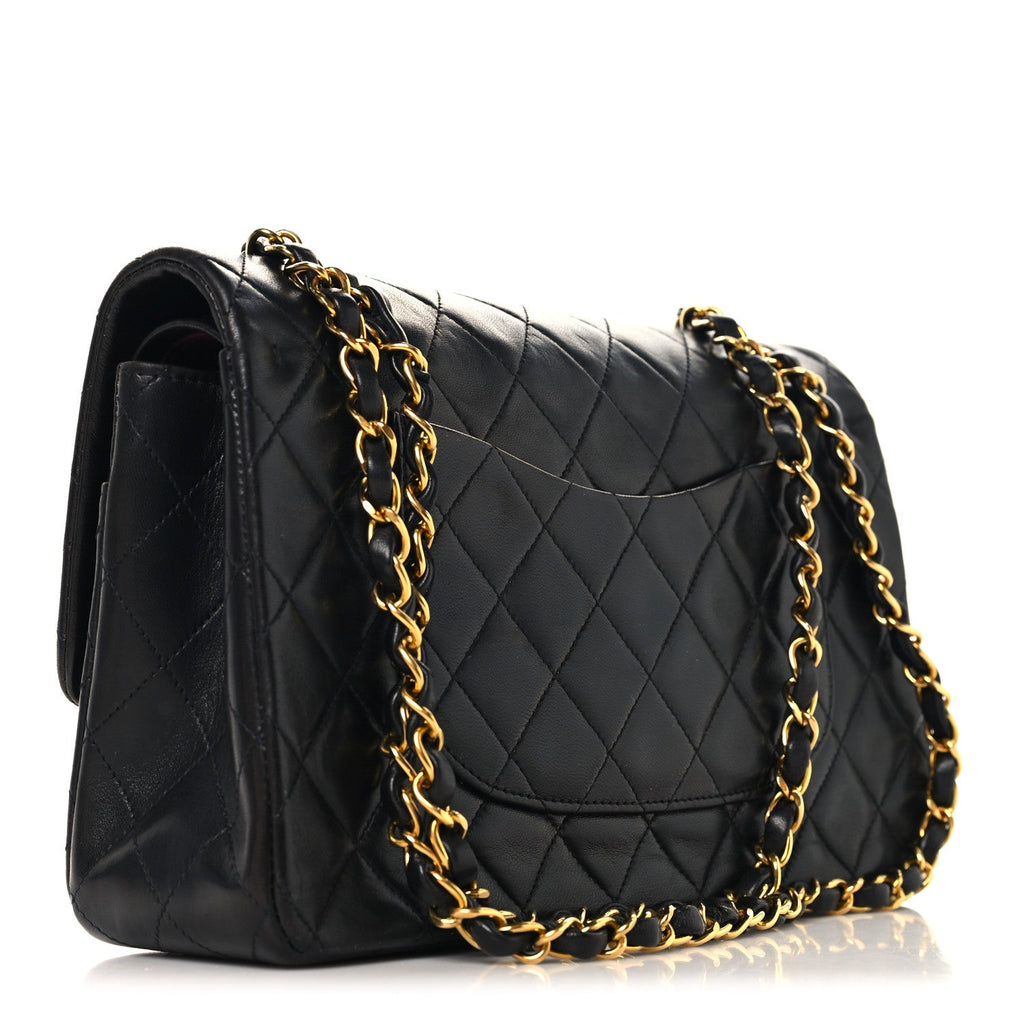 Lambskin Quilted Medium Double Flap Black At My store