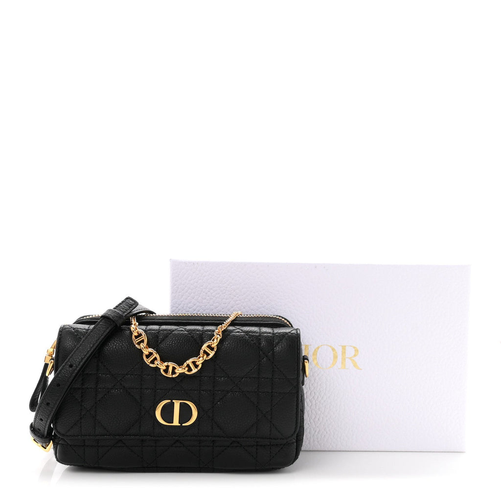 Supple Calfskin Cannage Caro Pouch With Chain  Black AT My store