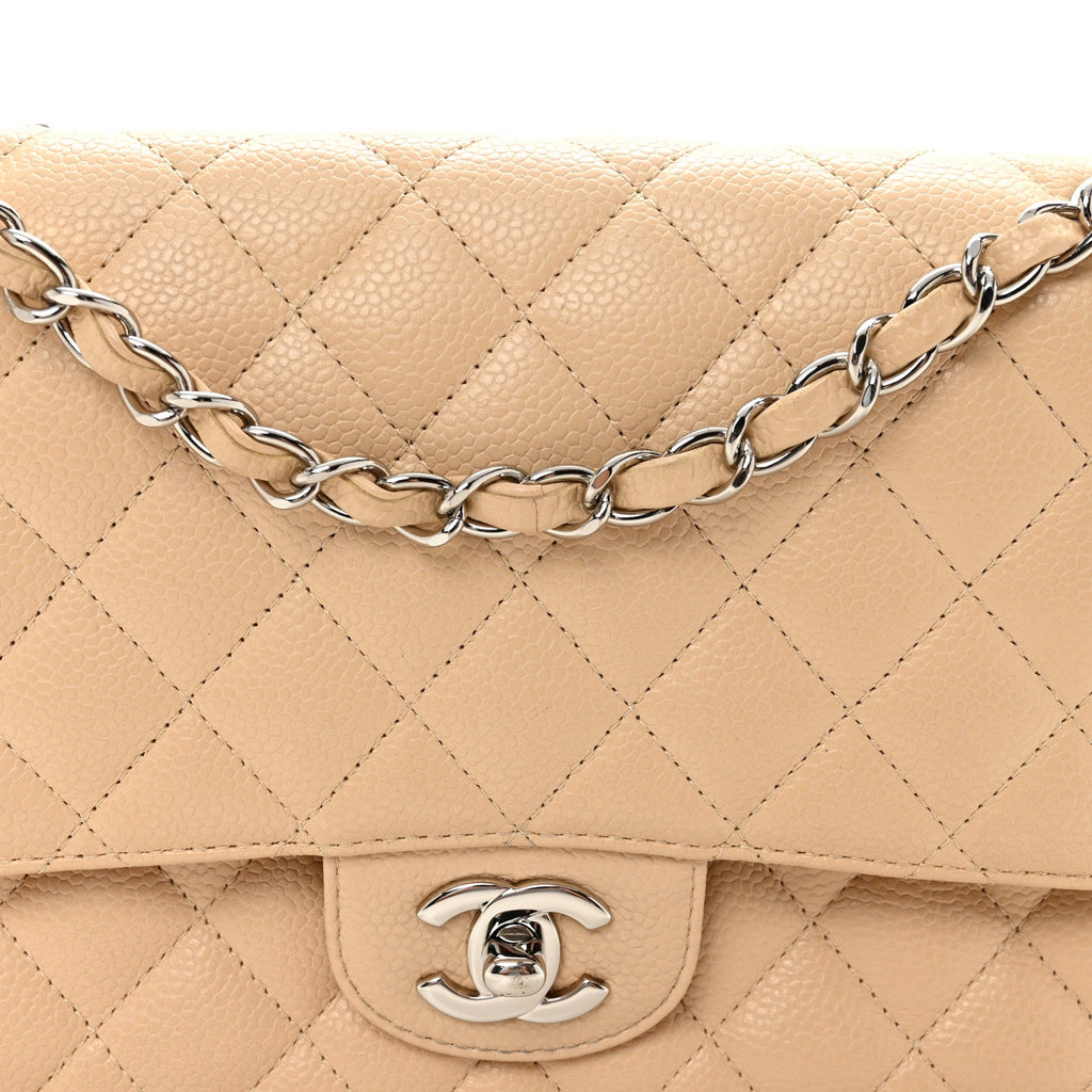 Caviar Quilted Medium Double Flap Beige Clair At My store