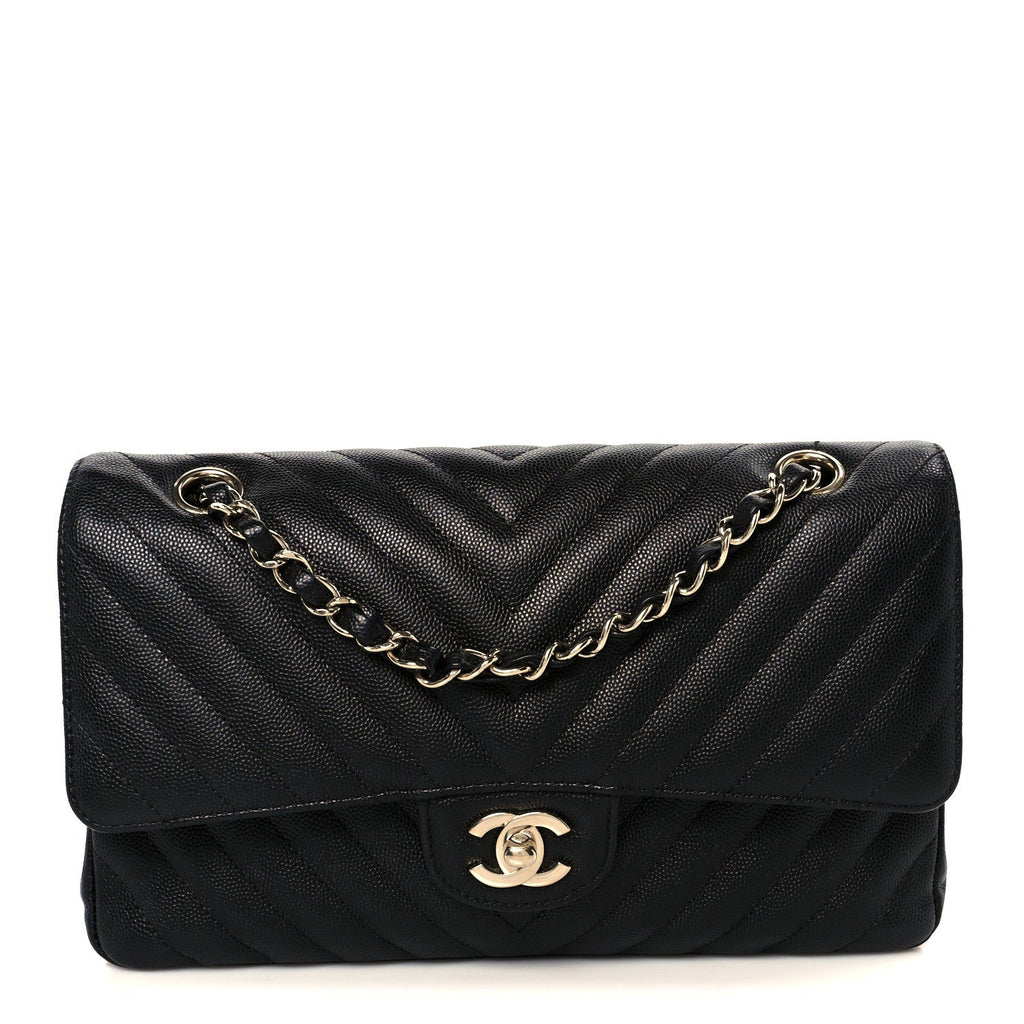 Caviar Chevron Quilted Medium Double Flap Black At My store