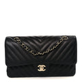 Caviar Chevron Quilted Medium Double Flap Black At My store