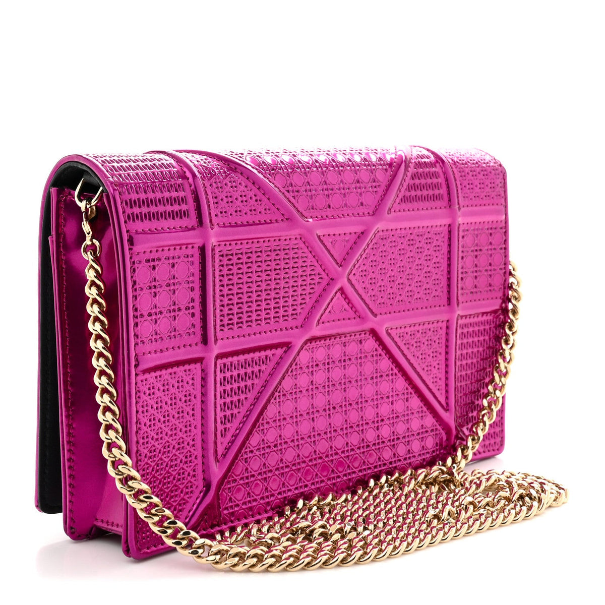 Metallic Patent Micro-Cannage Diorama Wallet on Chain Pouch Pink AT My store