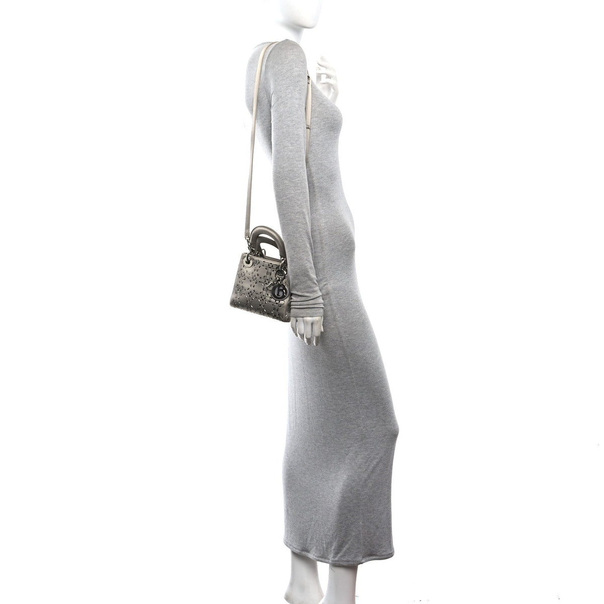 Satin Crystal Cannage Mini Lady Dior Gray AT My store