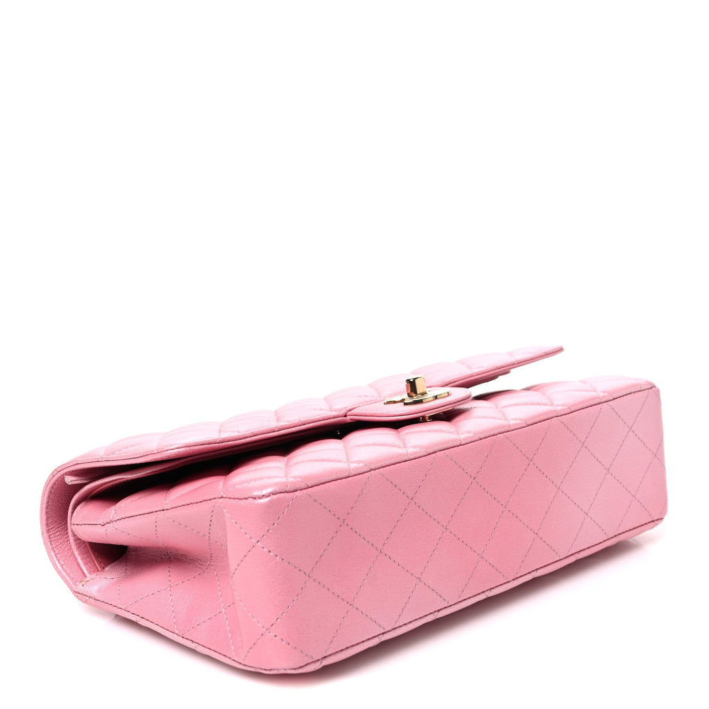Iridescent Caviar Quilted Medium Double Flap Rose Pink At My store