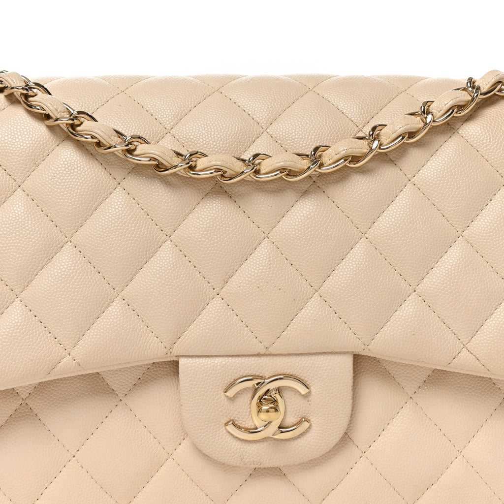 Caviar Quilted Jumbo Double Flap Beige Clair At My store