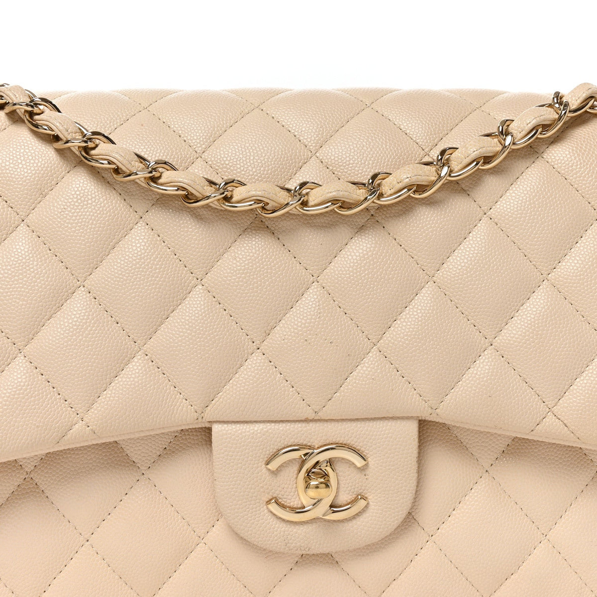 Caviar Quilted Jumbo Double Flap Beige Clair At My store