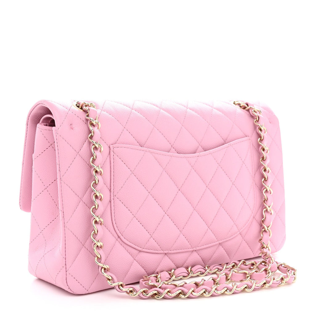 Caviar Quilted Medium Double Flap Light Pink At My store