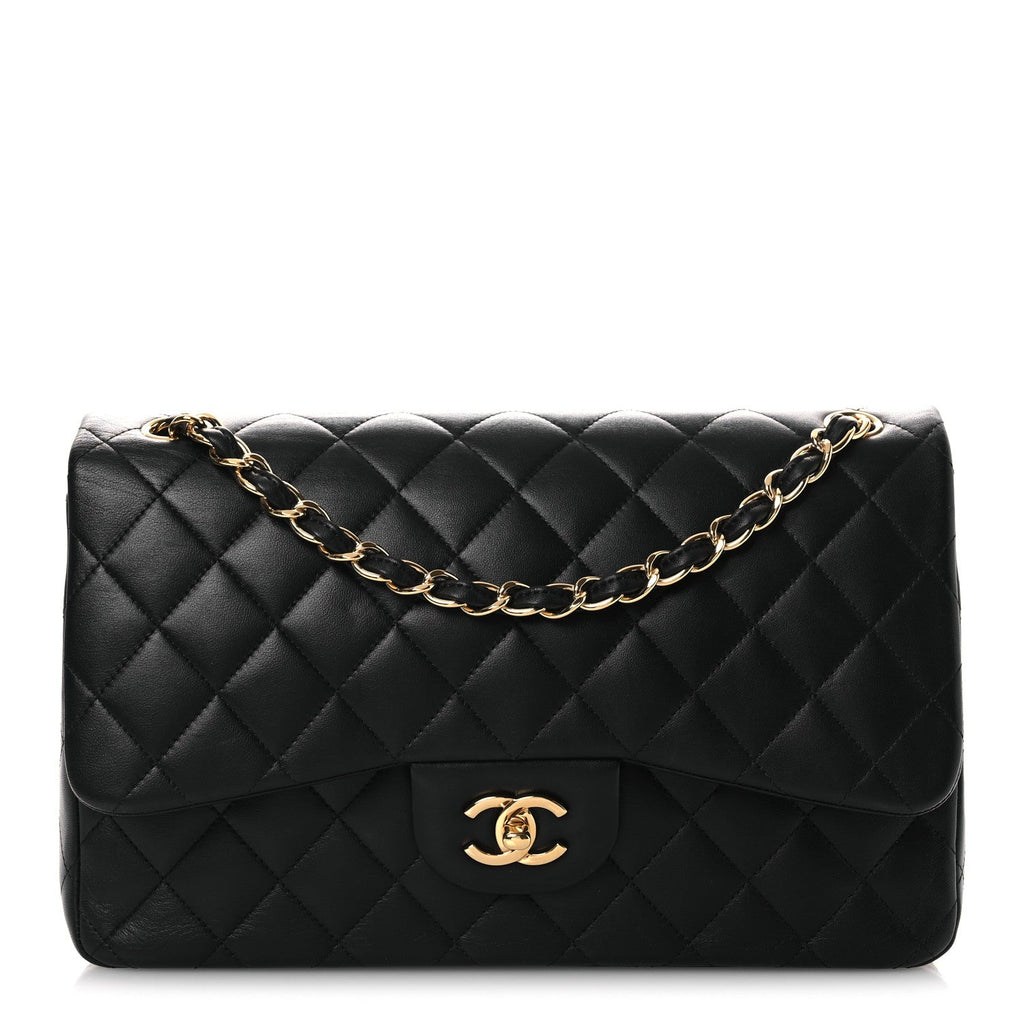 Lambskin Quilted Jumbo Double Flap Black At My store