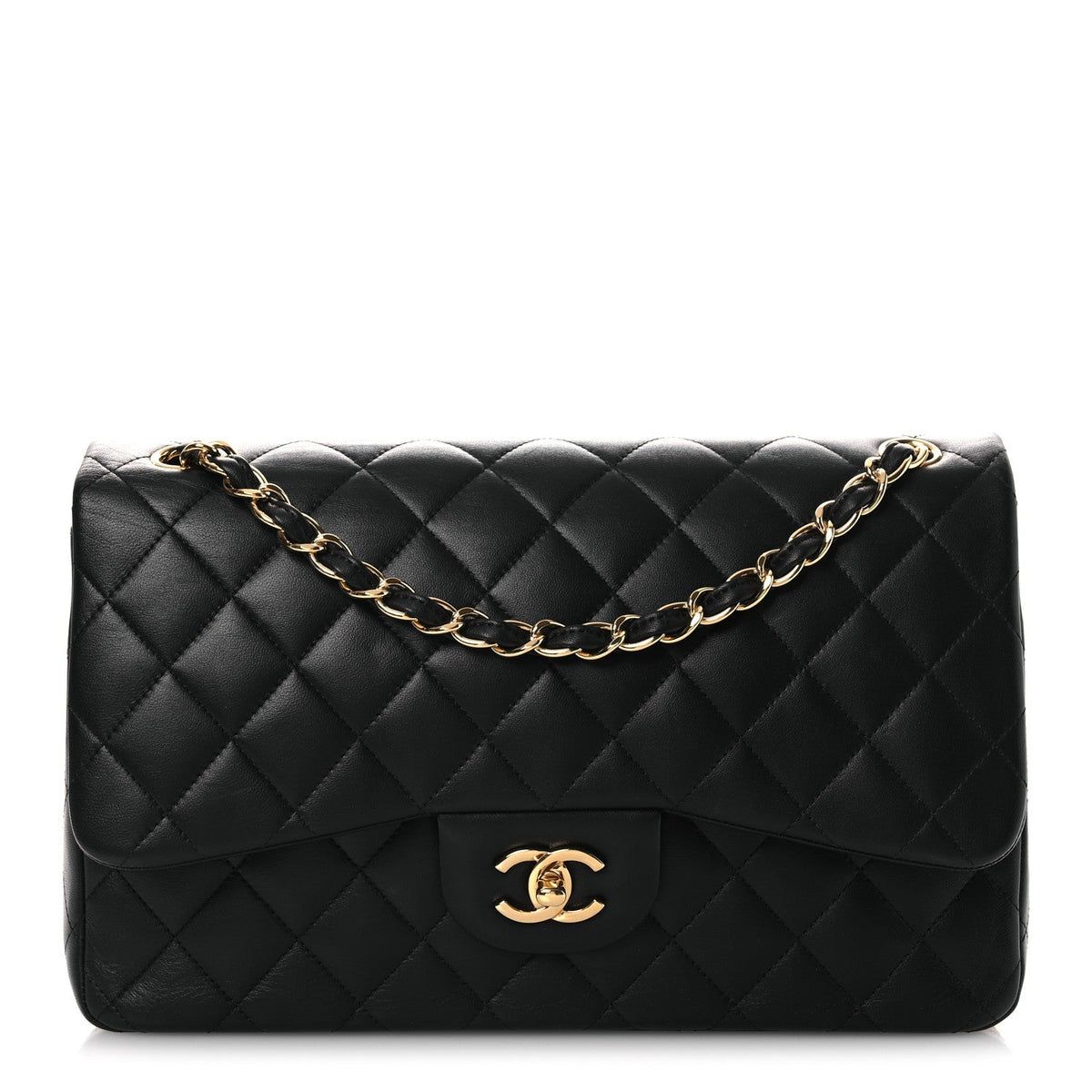 Lambskin Quilted Jumbo Double Flap Black At My store