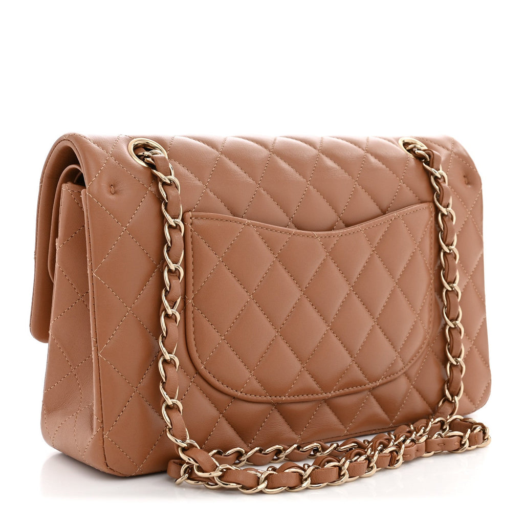 Lambskin Quilted Medium Double Flap Brown At My store