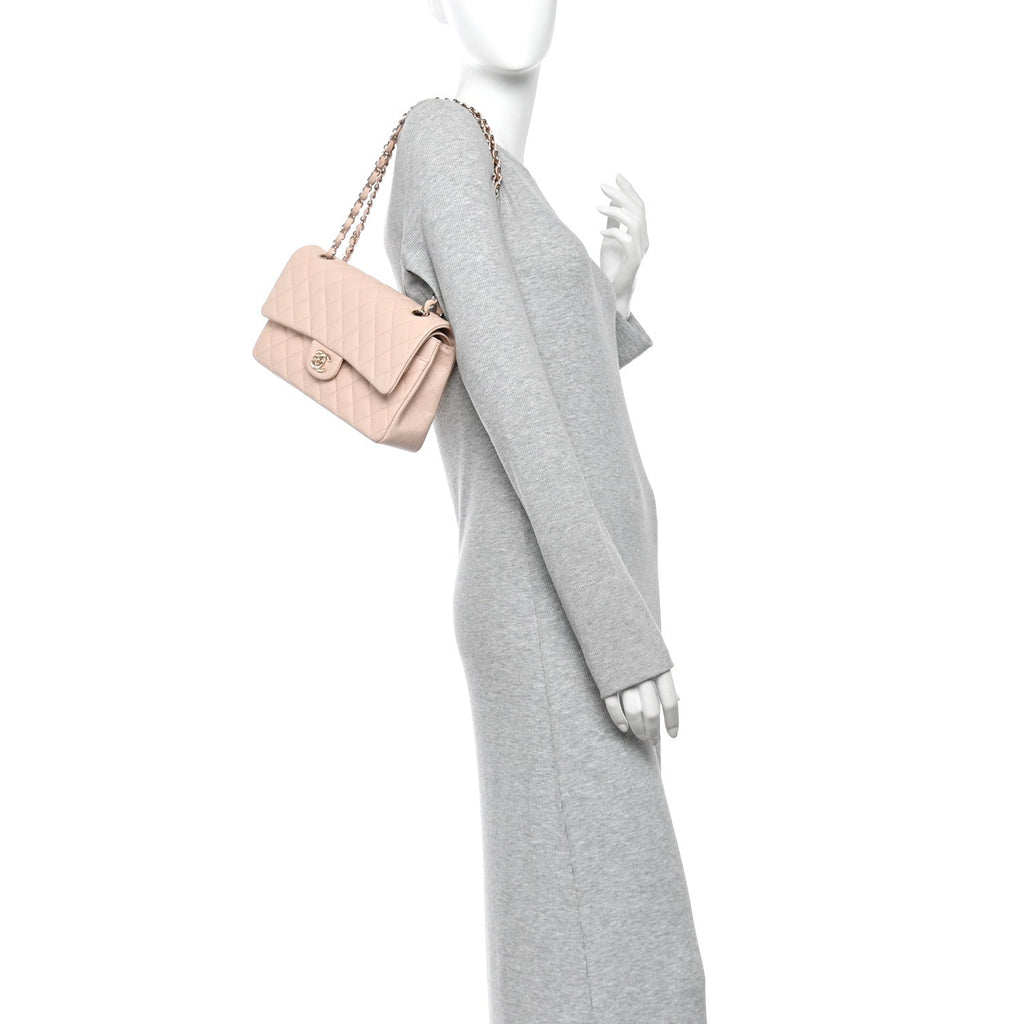 Caviar Quilted Medium Double Flap Light Beige At My store
