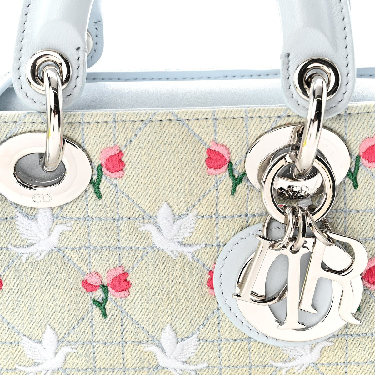 Denim Cannage Embroidered Doves & Roses Dioramour Mini Lady D-Joy Blue Multicolor AT My store