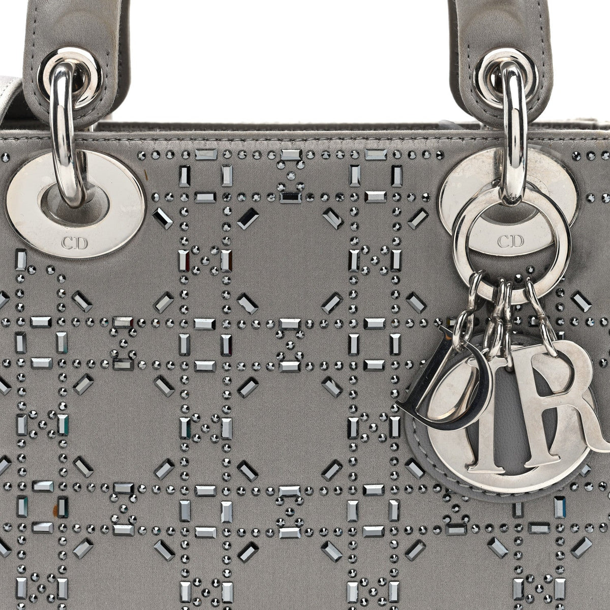 Satin Crystal Cannage Mini Lady Dior Gray AT My store