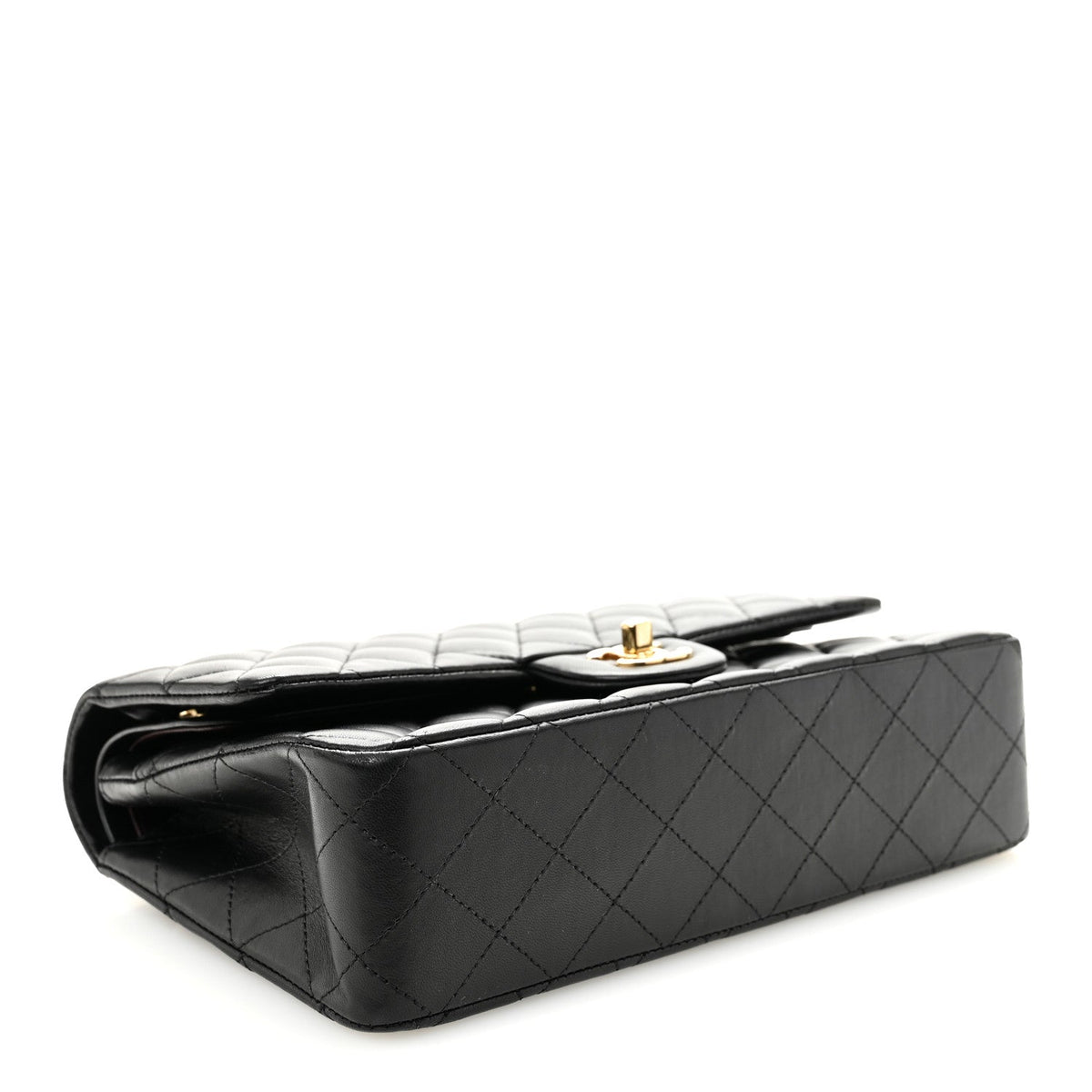Lambskin Quilted Medium Double Flap Black At My store