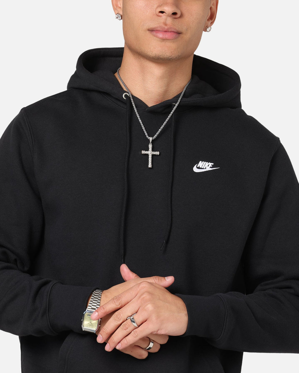 Top Seller Nike Club Pullover Fleece Hoodie Black/Black/White