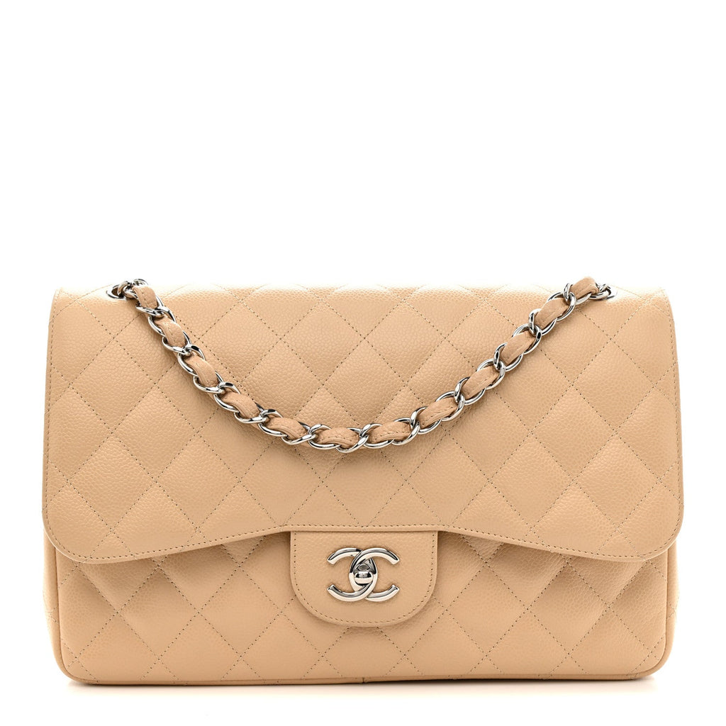 Caviar Quilted Jumbo Double Flap Light Beige At My store