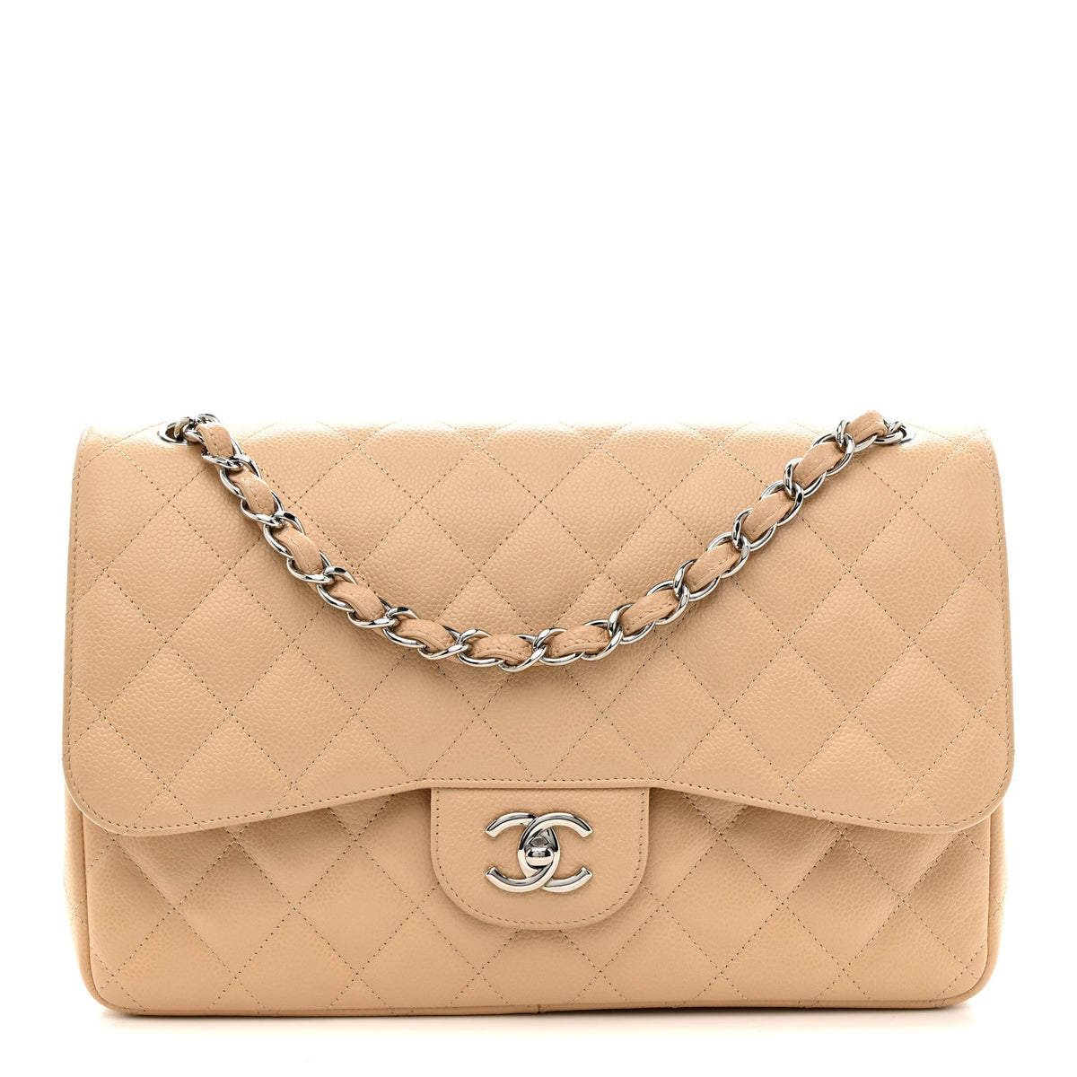 Caviar Quilted Jumbo Double Flap Light Beige At My store