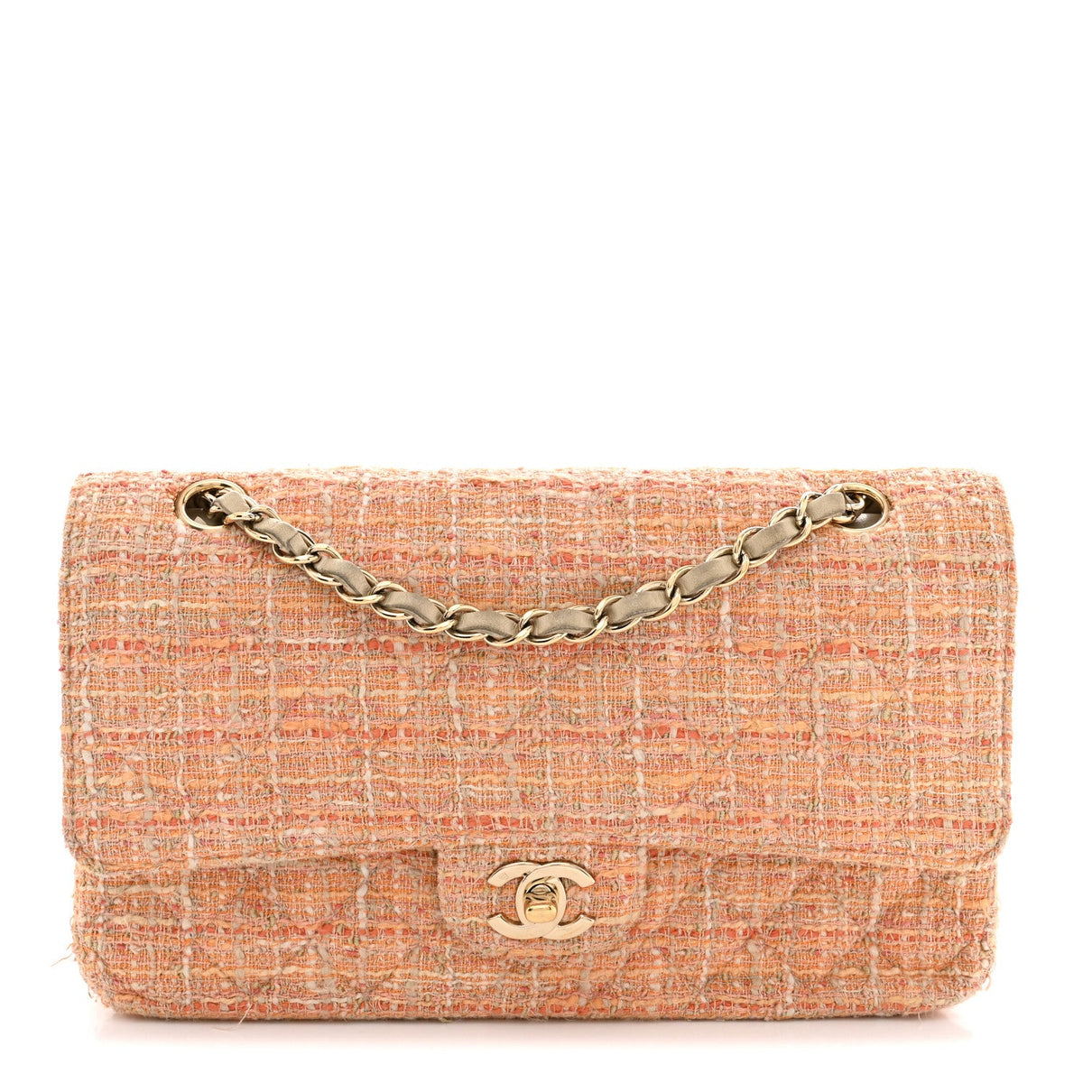 Tweed Quilted Medium Double Flap Orange Beige Multicolor At My store