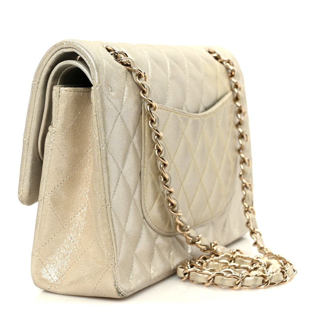Metallic Canvas Quilted Medium Double Flap Light Gold At My store