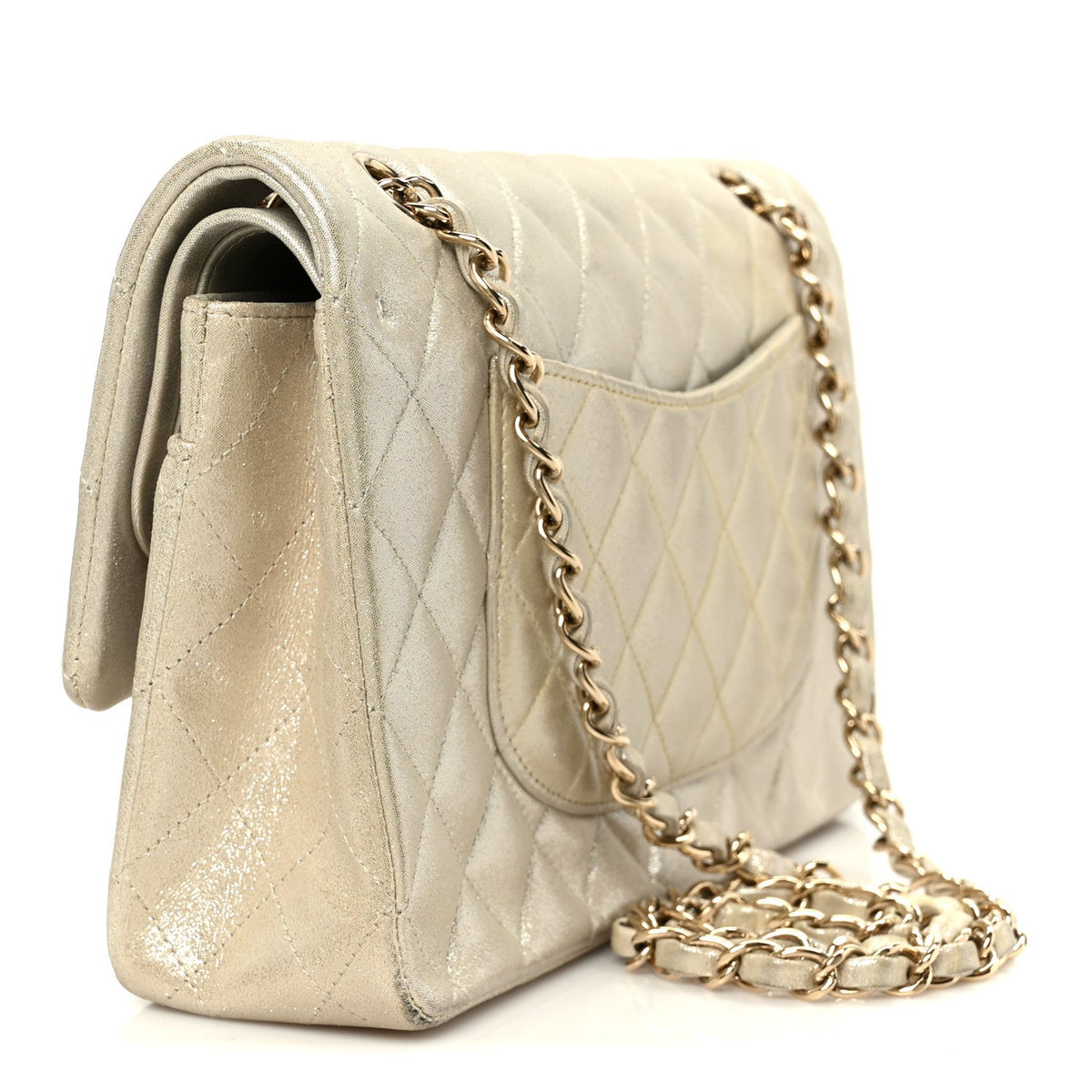 Metallic Canvas Quilted Medium Double Flap Light Gold At My store