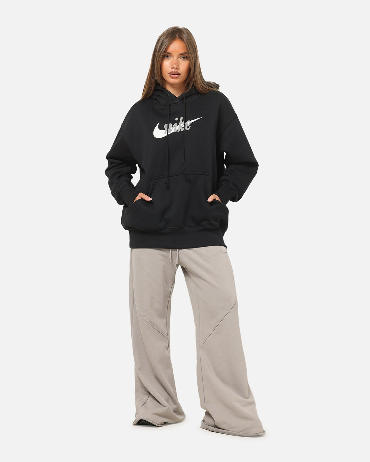 Top Seller Nike Women's Sportswear Phoenix Fleece Oversized Logo Hoodie Black/Summit White