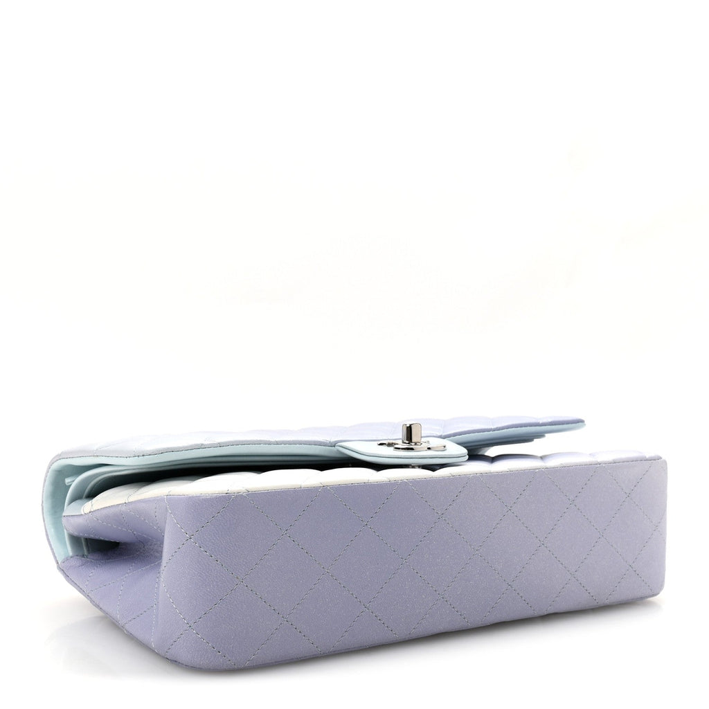 Perforated Lambskin Quilted Medium Double Flap Light Blue Light Purple White At My store