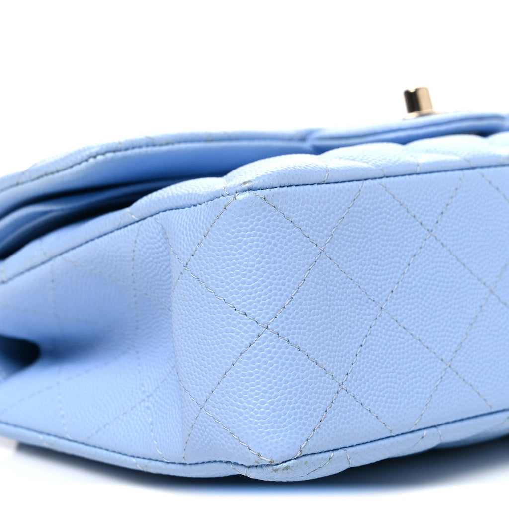 Caviar Quilted Small Double Flap Light Blue At My store