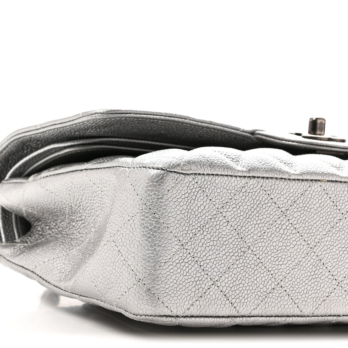 Metallic Caviar Quilted Medium Double Flap Silvery At My store