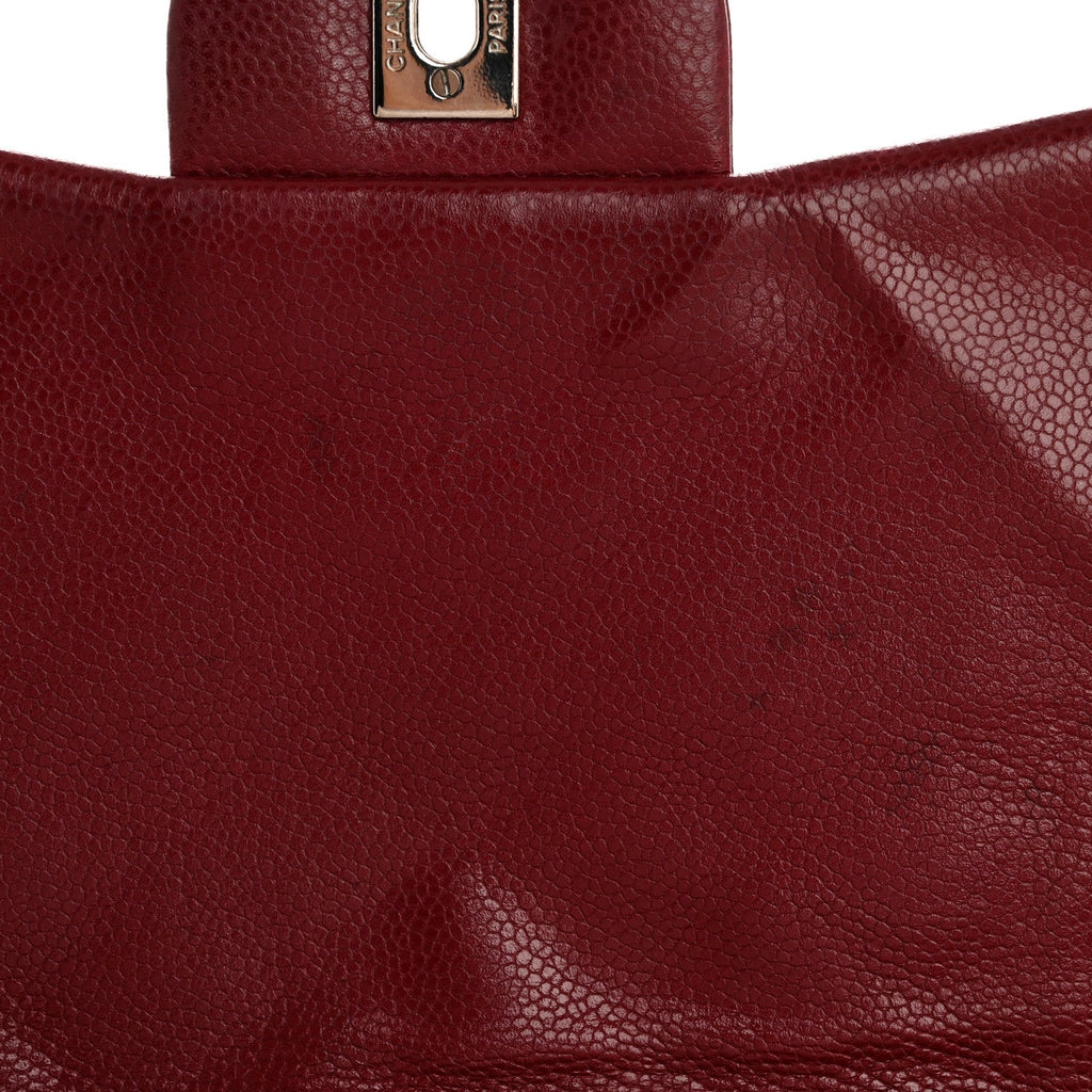 Caviar Quilted Jumbo Double Flap Dark Red At My store