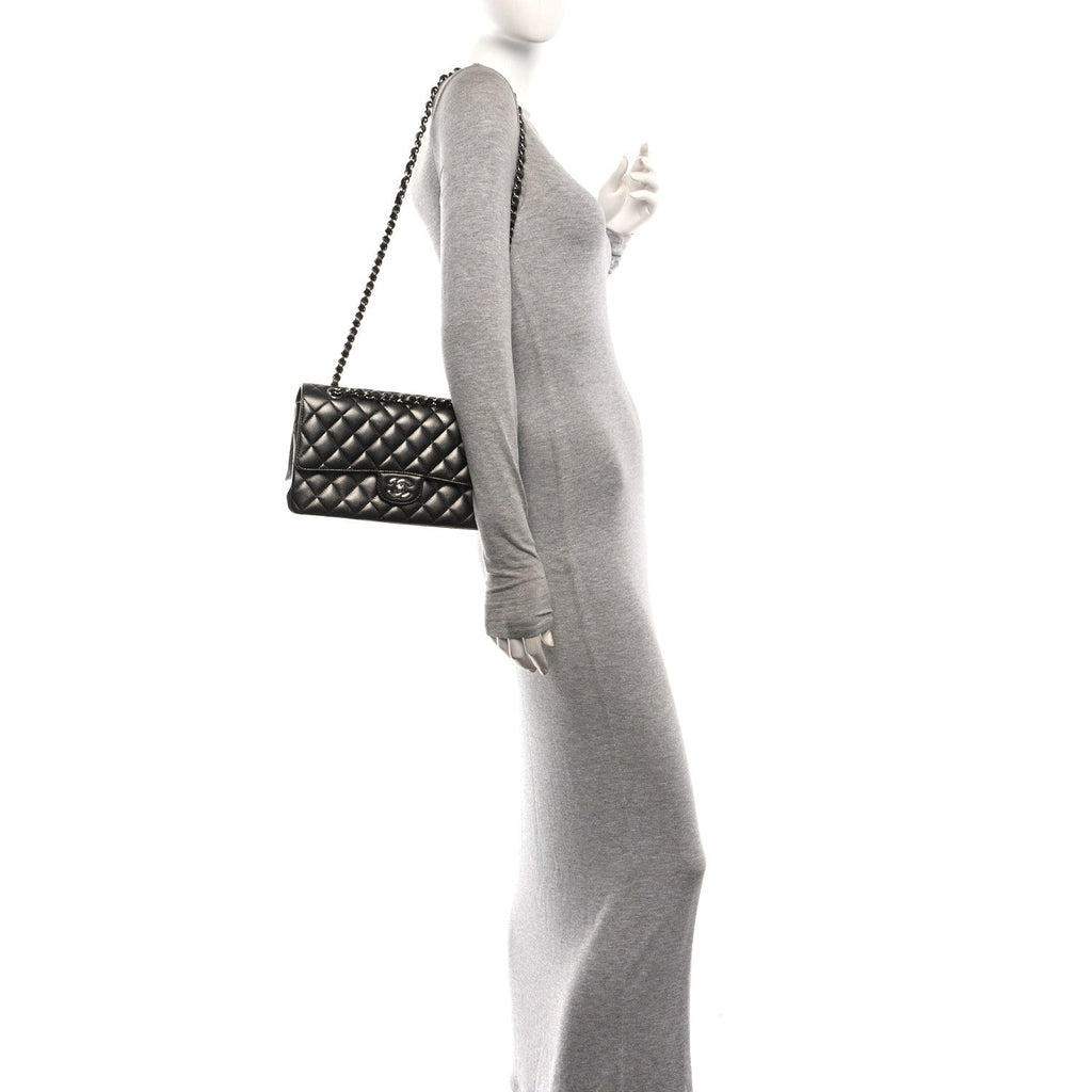 Metallic Lambskin Quilted Medium Double Flap Anthracite At My store