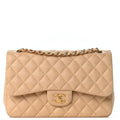 Lambskin Quilted Jumbo Double Flap Light Beige At My store