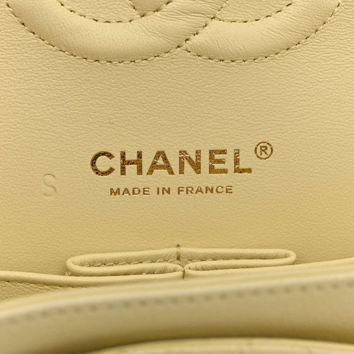 Cloudy Pearly Goatskin Quilted Medium Double Flap Light Yellow At My store